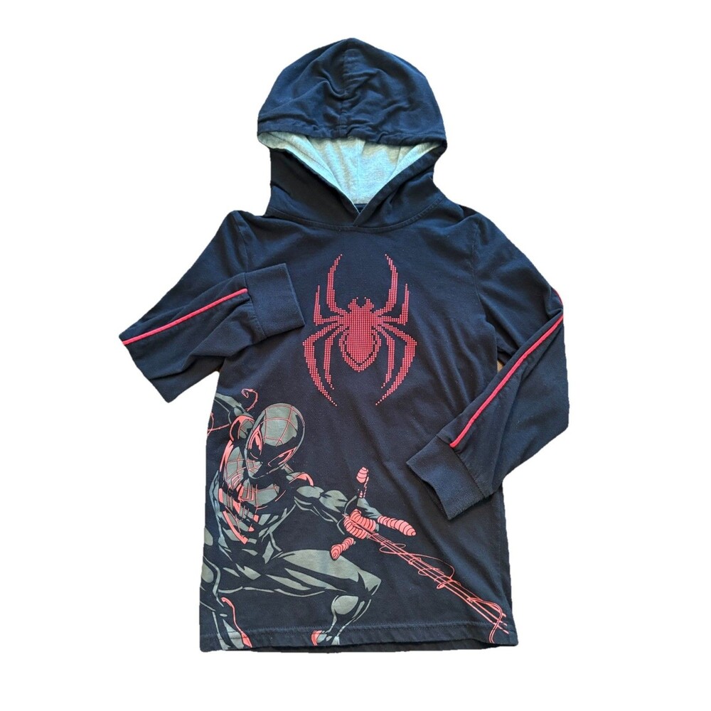 Boys Marvel Spider-Man Light Hoodie Pullover Long Sleeve Shirt Size 4